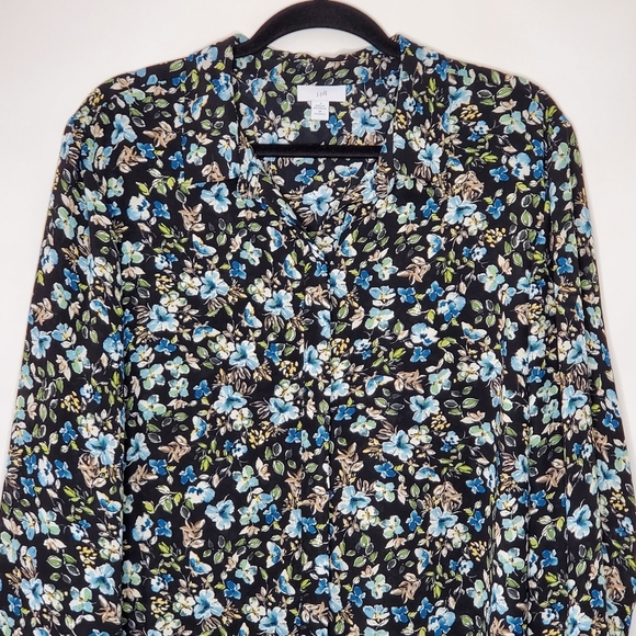 J. Jill Layered Floral Tunic Size 2X Long Sleeve Button-up Relaxed Shirt Fall - Picture 2 of 14